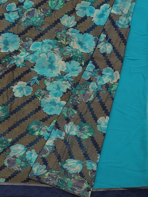 

Pothys Blue Floral Print Poly Georgette Saree