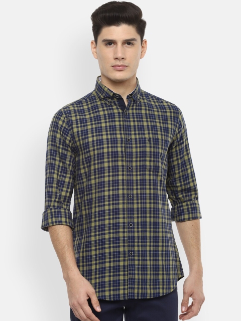 

Van Heusen Sport Men Navy Blue & Green Slim Fit Checked Casual Shirt