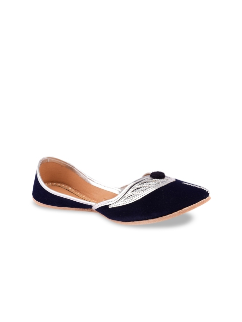 

DESI COLOUR Women Navy Blue Embellished Leather Mojaris