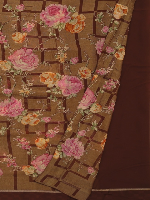 Pothys Brown Printed Poly Georgette Saree