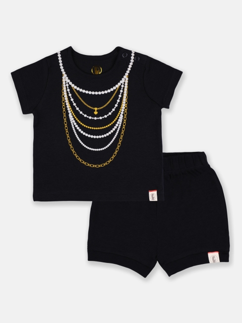 

Babysafe Unisex Kids Black Printed T-shirt with Shorts