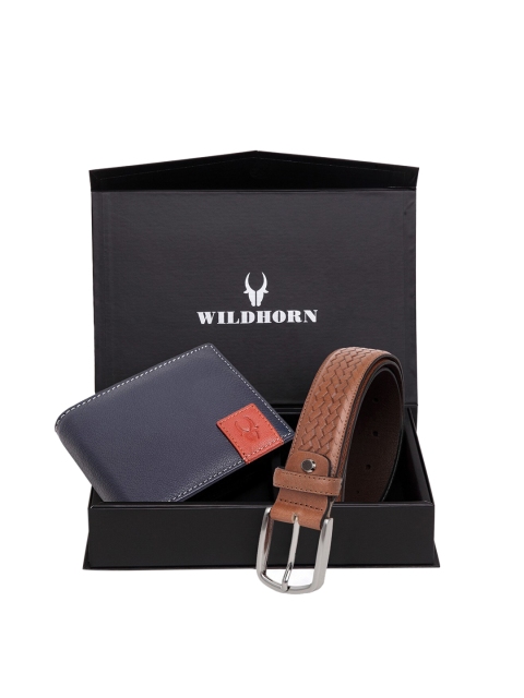 

WildHorn Men Blue & Brown RFID Protected Genuine Leather Accessory Gift Set