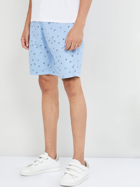 

max Men Blue Printed Regular Shorts