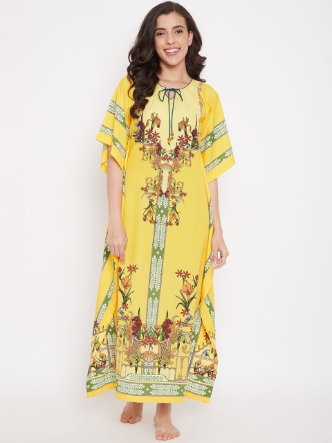 

The Kaftan Company Yellow Printed Nightdress