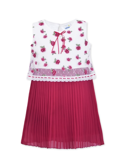 

Daffodils GIRLS WEAR Girls Burgundy & White Embroidered Fit and Flare Dress