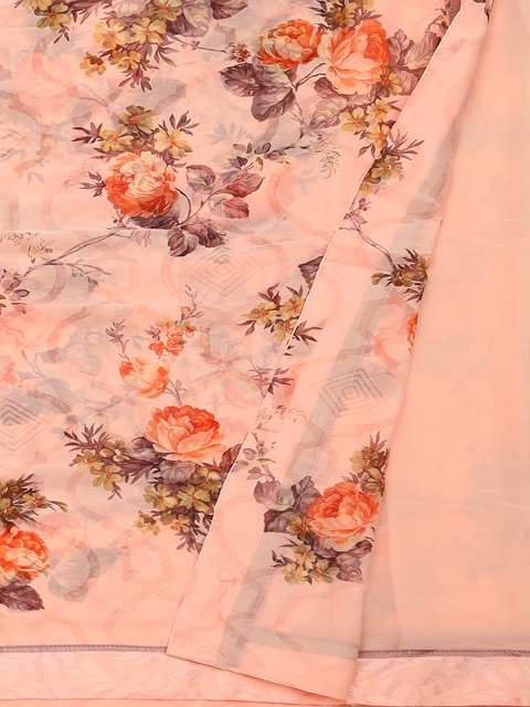 

Pothys Pink Floral Printed Poly Georgette Saree