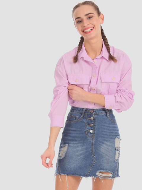 GAP Women Lavender Regular Fit Solid Casual Shirt