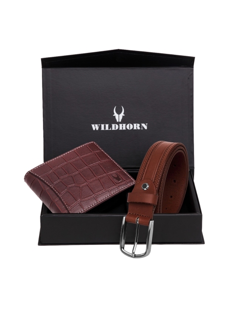 

WildHorn Men Maroon & Brown RFID Protected Genuine Leather Accessory Gift Set