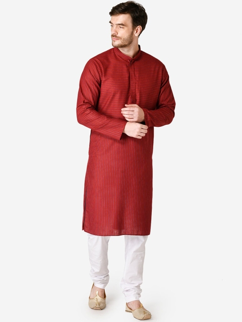 

TABARD Men Maroon & White Striped Kurta with Churidar