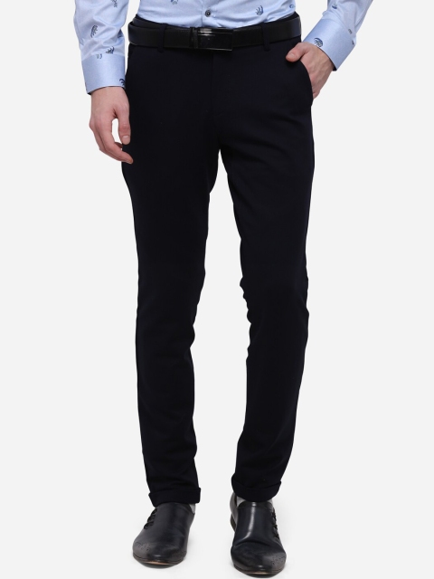 

JB STUDIO Men Navy Blue Slim Fit Solid Formal Trousers