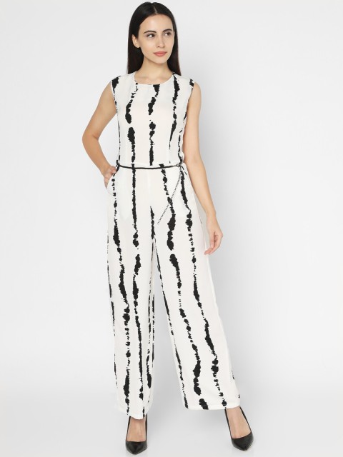 

Deal Jeans Women White & Black Printed Basic Jumpsuit