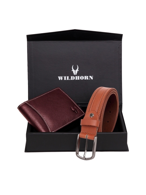 

WildHorn Men Maroon & Brown Solid RFID Protected Genuine Leather Wallet & Belt Combo Gift Set