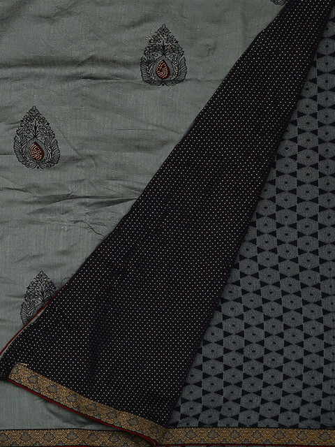 

Pothys Grey Printed Jute Silk Saree