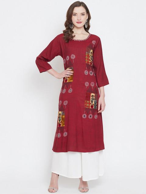 

Castle Women Maroon Floral Print Straight Kurta
