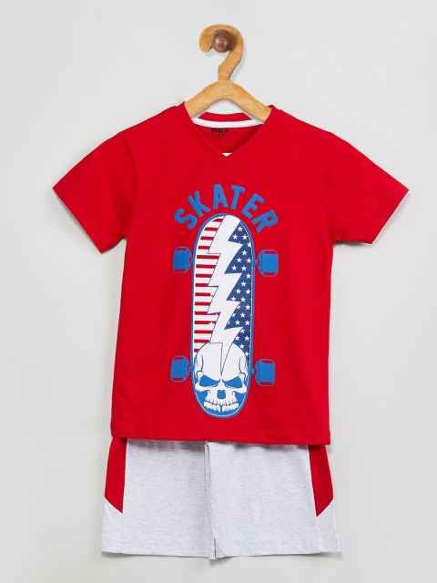 

max Boys Red & White Printed Night Suit