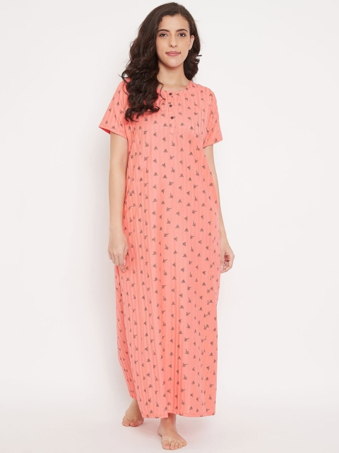 

The Kaftan Company Coral Pink Printed Nightdress