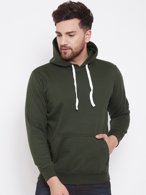 

wesquare Men Olive Green Solid Hooded Sweatshirt