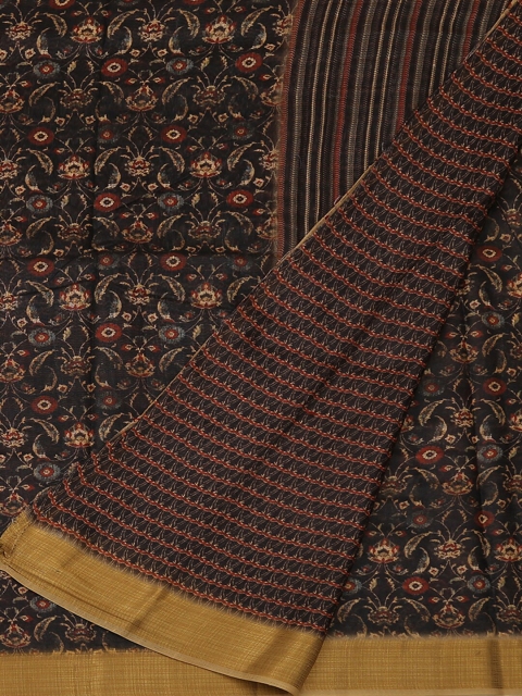 

Pothys Black & Beige Jute Silk Printed Saree