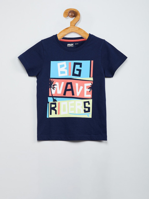 

max Boys Navy Blue Printed Round Neck T-shirt