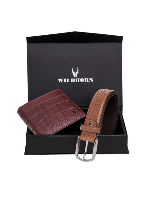 

WildHorn Men Brown Textured RFID Protected Genuine Leather Accessory Gift Set
