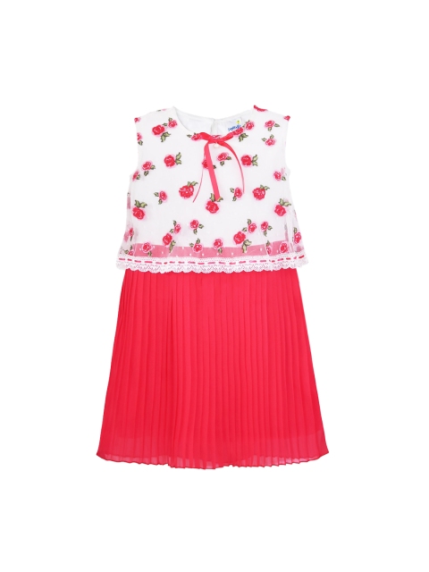 

Daffodils GIRLS WEAR Girls Red & White Embroidered A-Line Dress