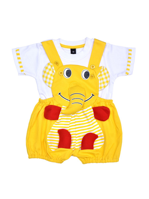 

BORN WEAR Unisex Kids Yellow & White Solid T-shirt with Shorts