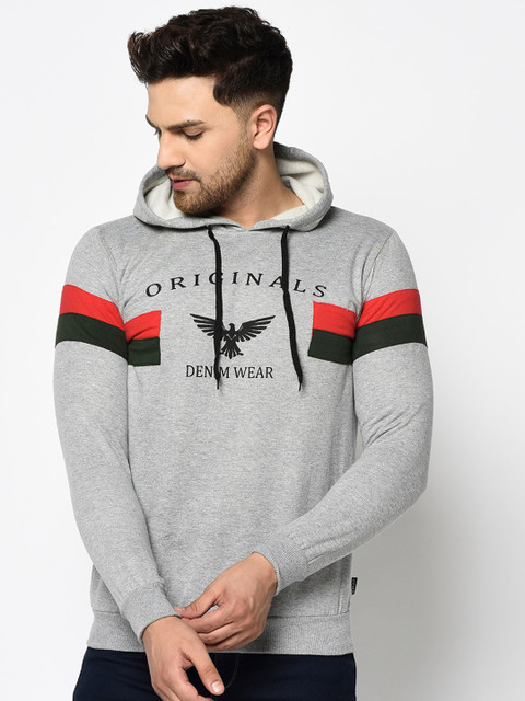 

Rigo Men Grey Printed Hooded Sweatshirt