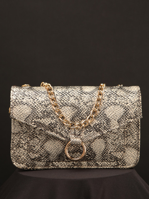 

STREET 9 Gold-Toned & Black Snakeskin Print Clutch