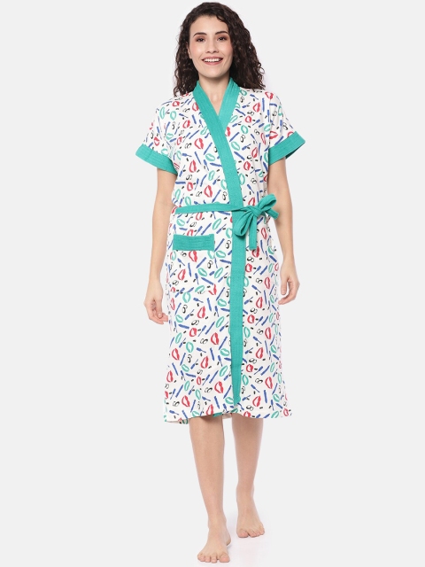 

Red Rose Women Green & White Printed Bath Robe