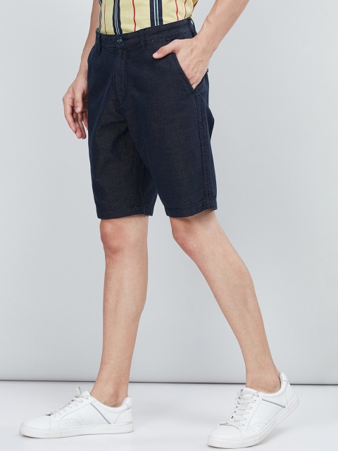 

max Men Navy Blue Self Design Regular Shorts