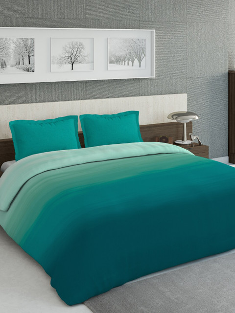 

DDecor Teal Blue & Sea-Green Ombre Printed Double Queen Bedding Set