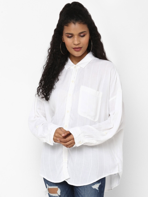 

AMERICAN EAGLE OUTFITTERS Women White Regular Fit Solid Casual Shirt