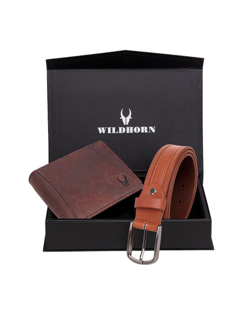 

WildHorn Men Brown & Silver-Toned Solid RFID Protected Genuine Leather Accessory Gift Set