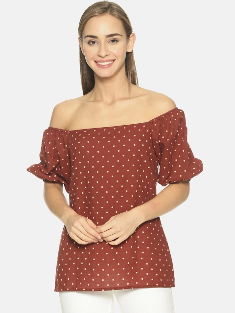 

NANGALIA RUCHIRA Women Brown Printed Bardot Top