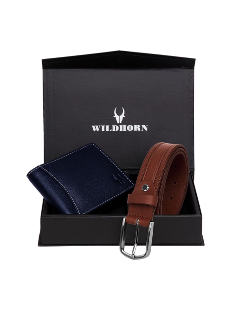 

WildHorn Men Blue & Brown RFID Protected Genuine Leather Accessory Gift Set