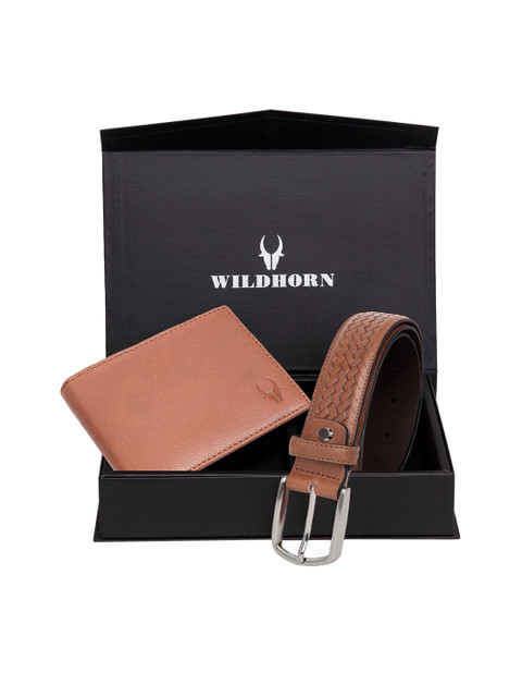 

WildHorn Men Brown RFID Protected Genuine Leather Accessory Gift Set, Tan