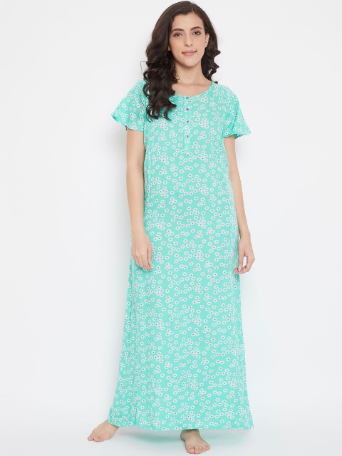 

The Kaftan Company Sea Green & Off-White Printed Nightdress