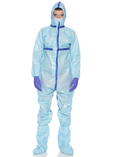 

IVOC Unisex 70 GSM Full Body Laminated Non-Woven Coverall with Hood PPE KIT, Blue