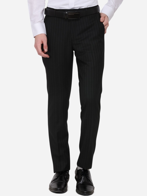 

JADE BLUE Men Black Skinny Fit Striped Formal Trousers