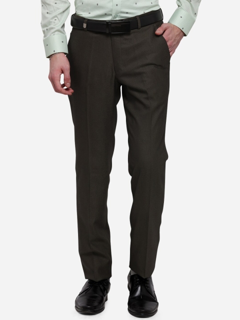 

JB STUDIO Men Olive Green Slim Fit Solid Formal Trousers