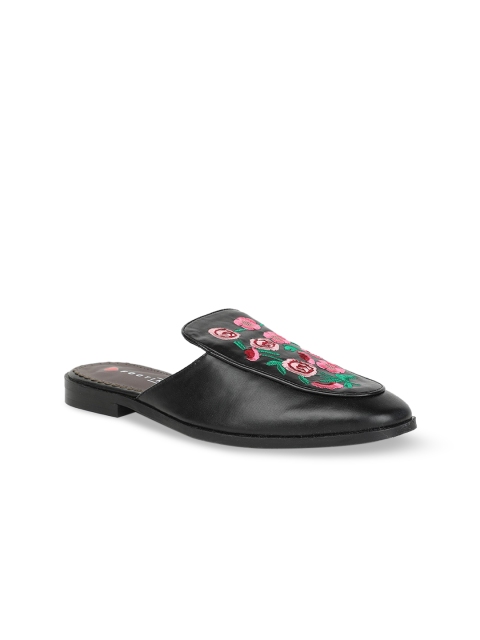 

Footin Women Black Embroidered PU Mules