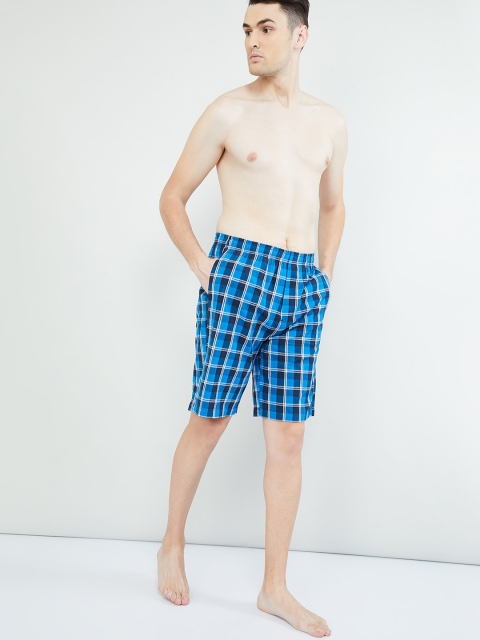 

max Men Blue Checked Lounge Shorts