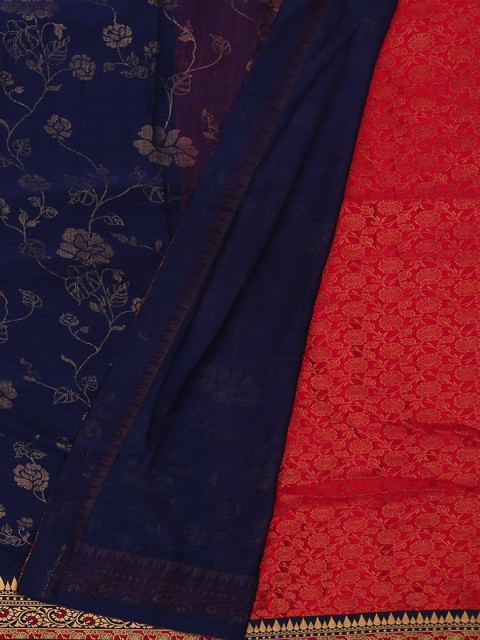 

Pothys Navy Blue & Red Poly Georgette Printed Saree