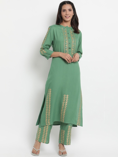 

Prakhya Women Green Embroidered Kurta with Palazzos