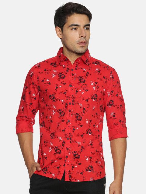 

Chennis Men Red Slim Fit Printed Casual Shirt