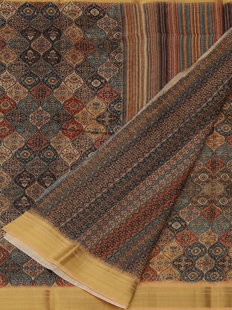 

Pothys Brown Printed Jute Silk Saree