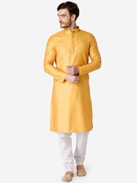 

TABARD Men Yellow Woven Design Straight Kurta