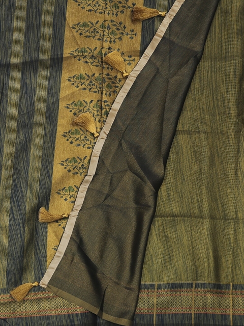 

Pothys Gold-Toned & Green Jute Silk Woven Design Saree