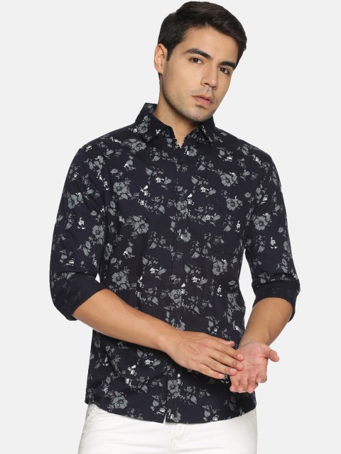 

Chennis Men Navy Blue & Grey Slim Fit Floral Printed Casual Shirt