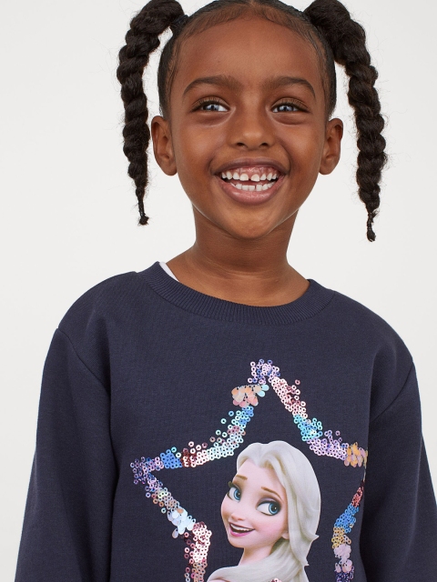 

H&M Girls Navy Blue Frozen Printed Sweatshirt